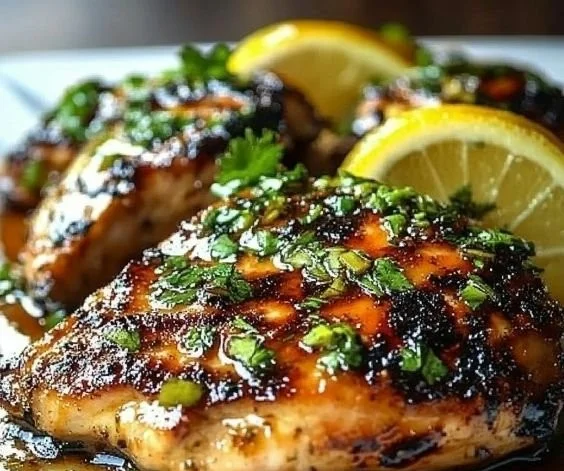 Delicious Key West grilled chicken garnished with fresh herbs