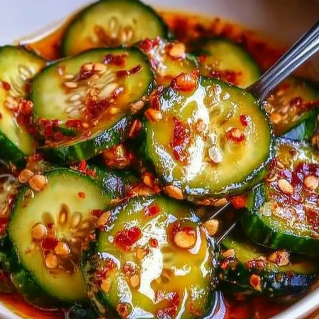 Delicious Korean Cucumber Salad served in a bowl with fresh herbs