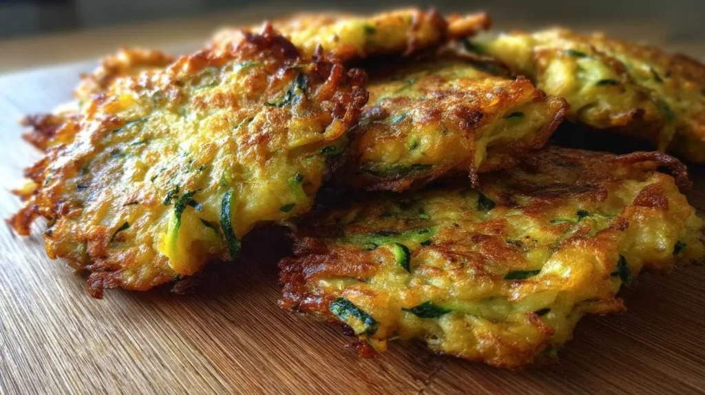 Delicious zucchini-carrot fritters on a plate, ready to be served.