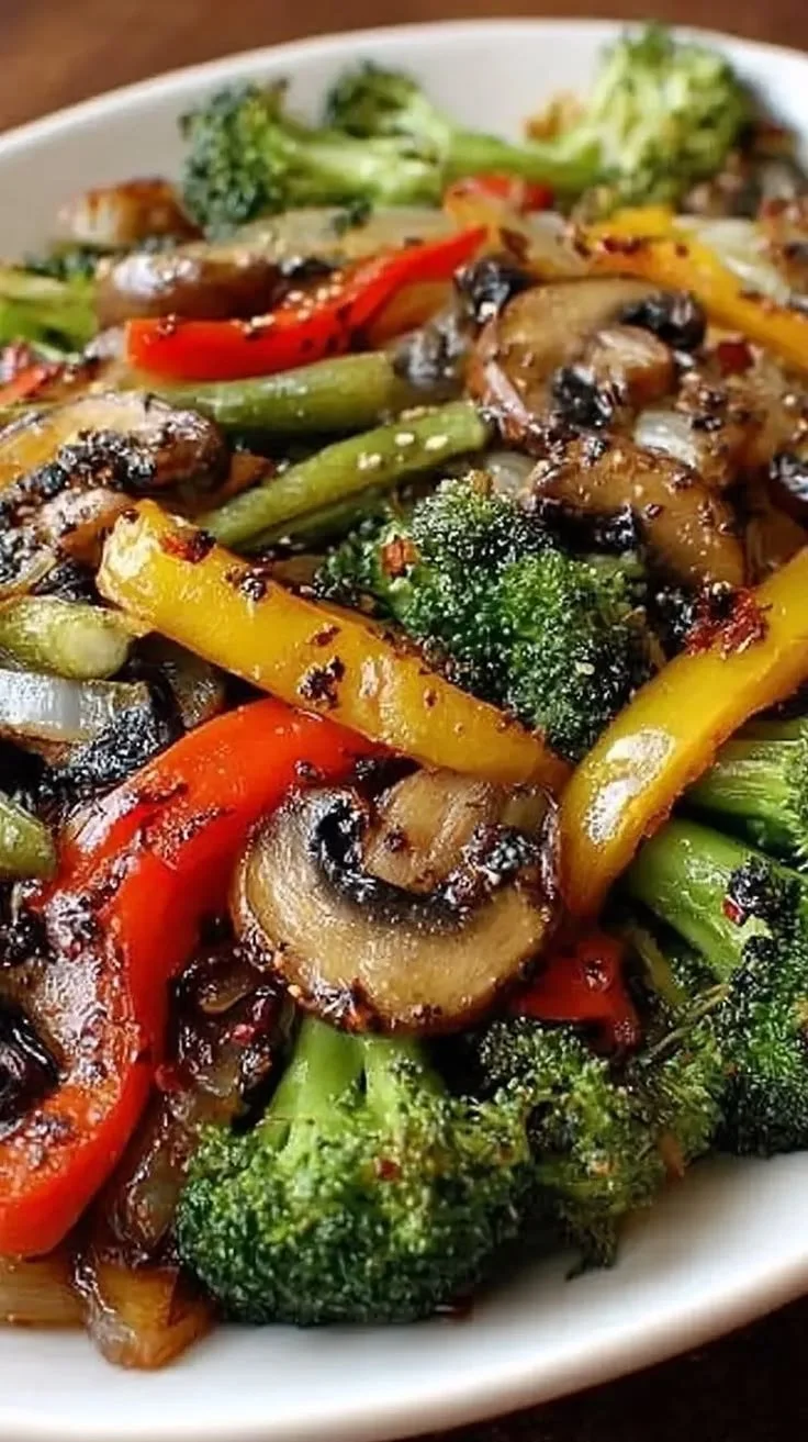 Colorful sautéed vegetables in a skillet, showcasing a variety of fresh ingredients.