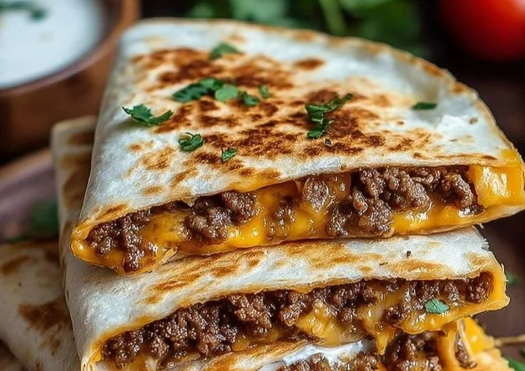 Delicious Smashburger Quesadillas served with salsa and toppings.