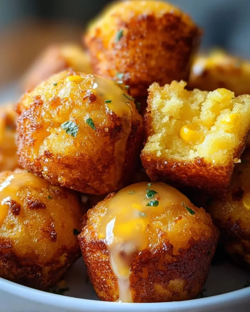 Delicious Southern-style honey butter cornbread poppers served on a plate.