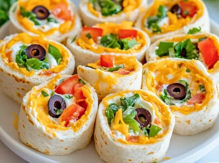 Taco cream cheese pinwheels served on a platter