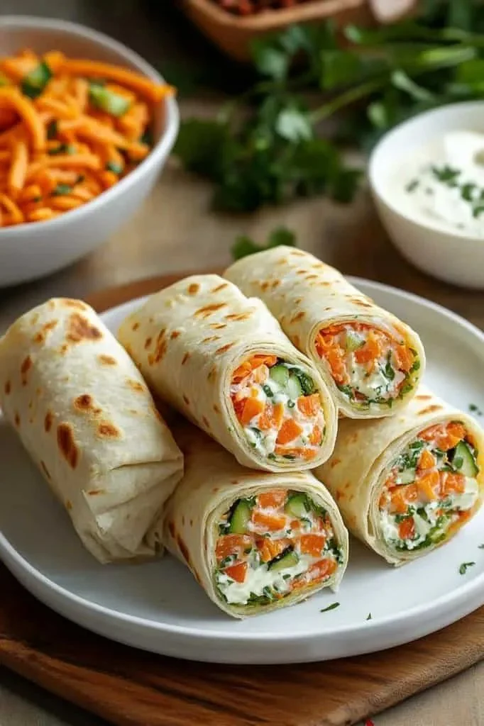 Delicious Vegetable Tortilla Roll Ups filled with fresh veggies