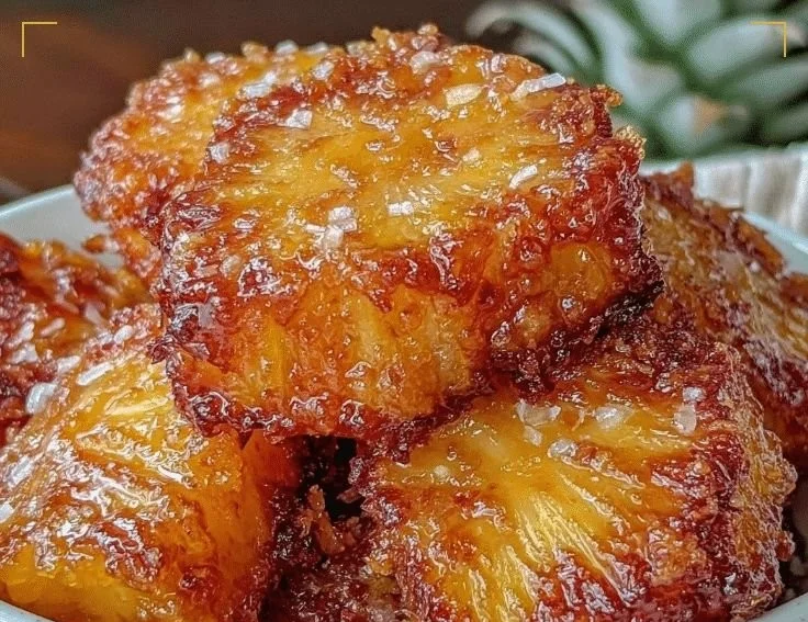 Delicious air fryer pineapple chunks ready to be served as a snack or dessert