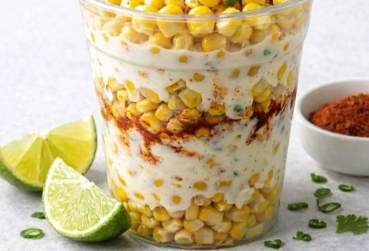 Creamy Mexican Street Corn Cup topped with cheese and spices