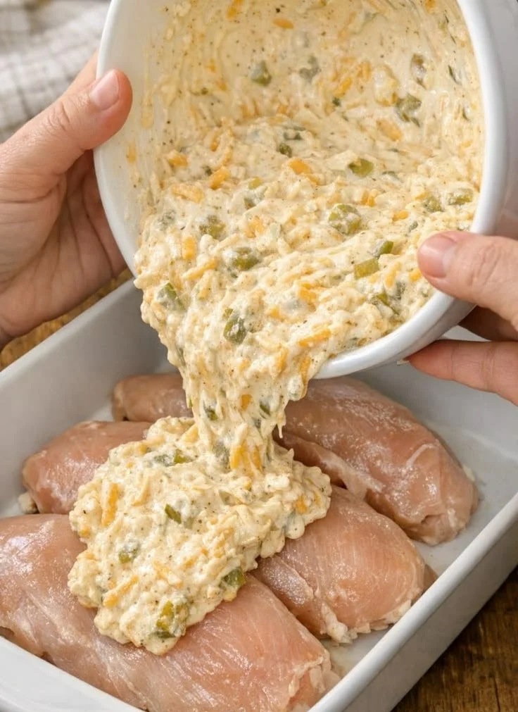 Delicious creamy oven-baked chicken served with herbs and spices