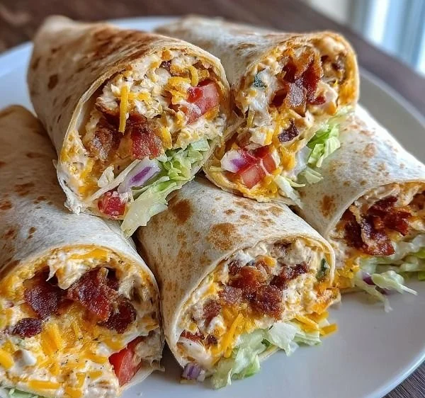 Delicious easy bacon ranch cheesy wraps served on a plate
