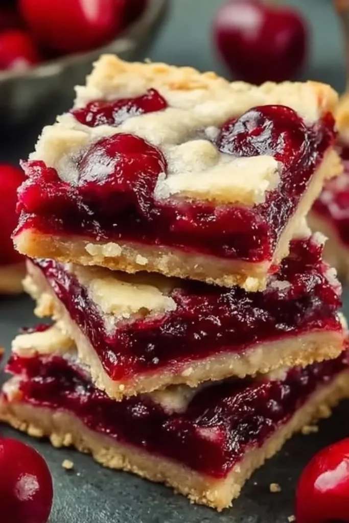 Homemade easy cherry pie bars with a golden crust and cherry filling