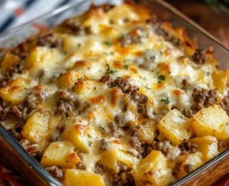 Five-ingredient hamburger casserole with potatoes recipe
