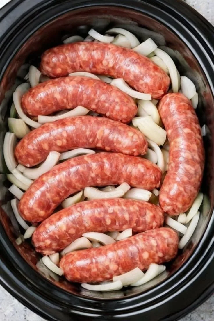 Four-Ingredient Slow Cooker Sausage Supper served in a bowl
