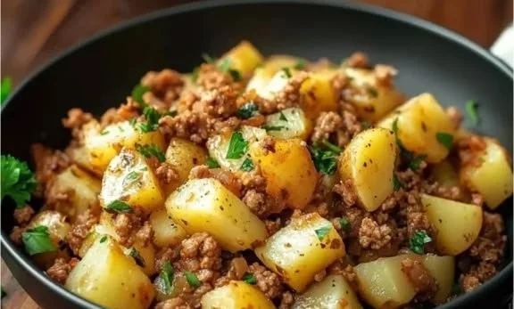 Delicious ground turkey and potatoes dish served on a plate