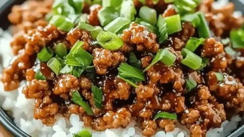 Plate of honey garlic ground turkey served with vegetables