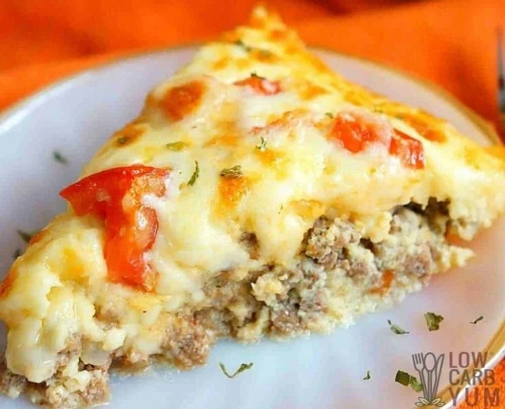Delicious low carb cheeseburger pie served on a plate