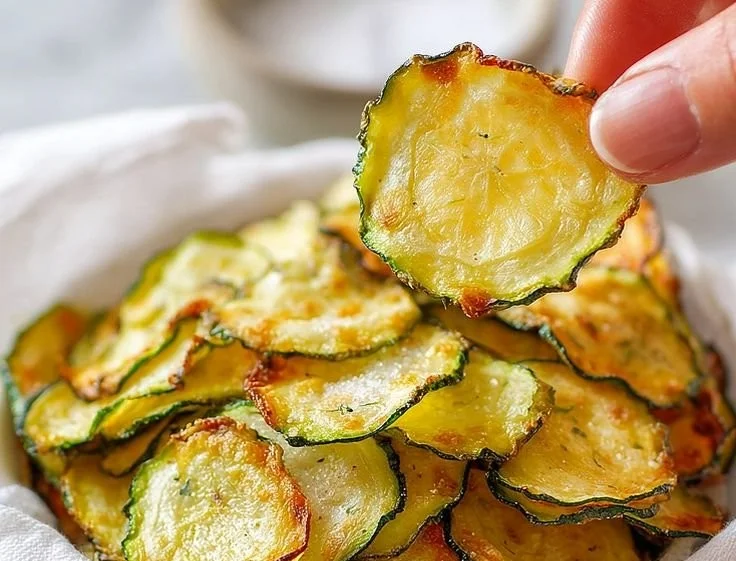 Delicious Salt and Vinegar Zucchini Chips on a serving plate