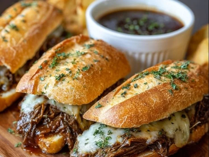 Slow cooker French dip sandwiches with tender beef and au jus