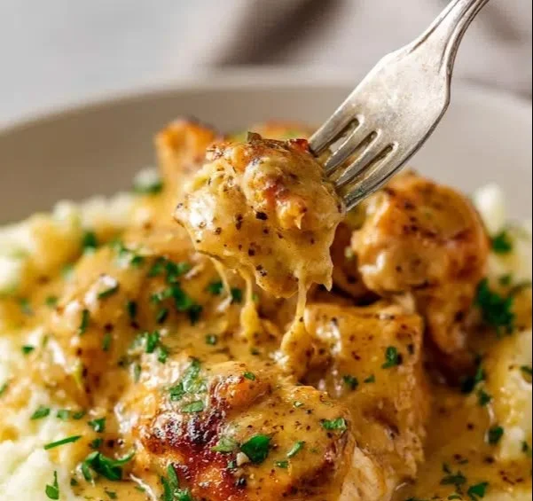Slow Cooker Honey Mustard Chicken dish garnished and ready to serve