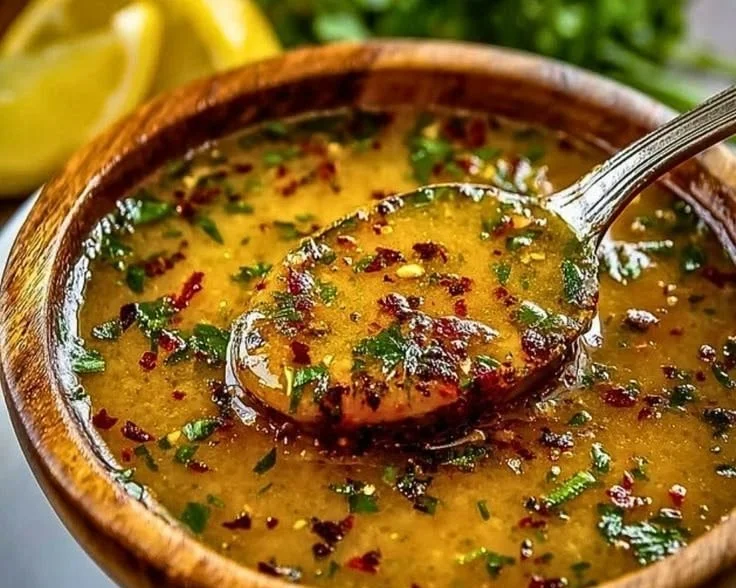 Delicious Spicy Cajun Garlic Butter Sauce in a bowl with herbs and spices